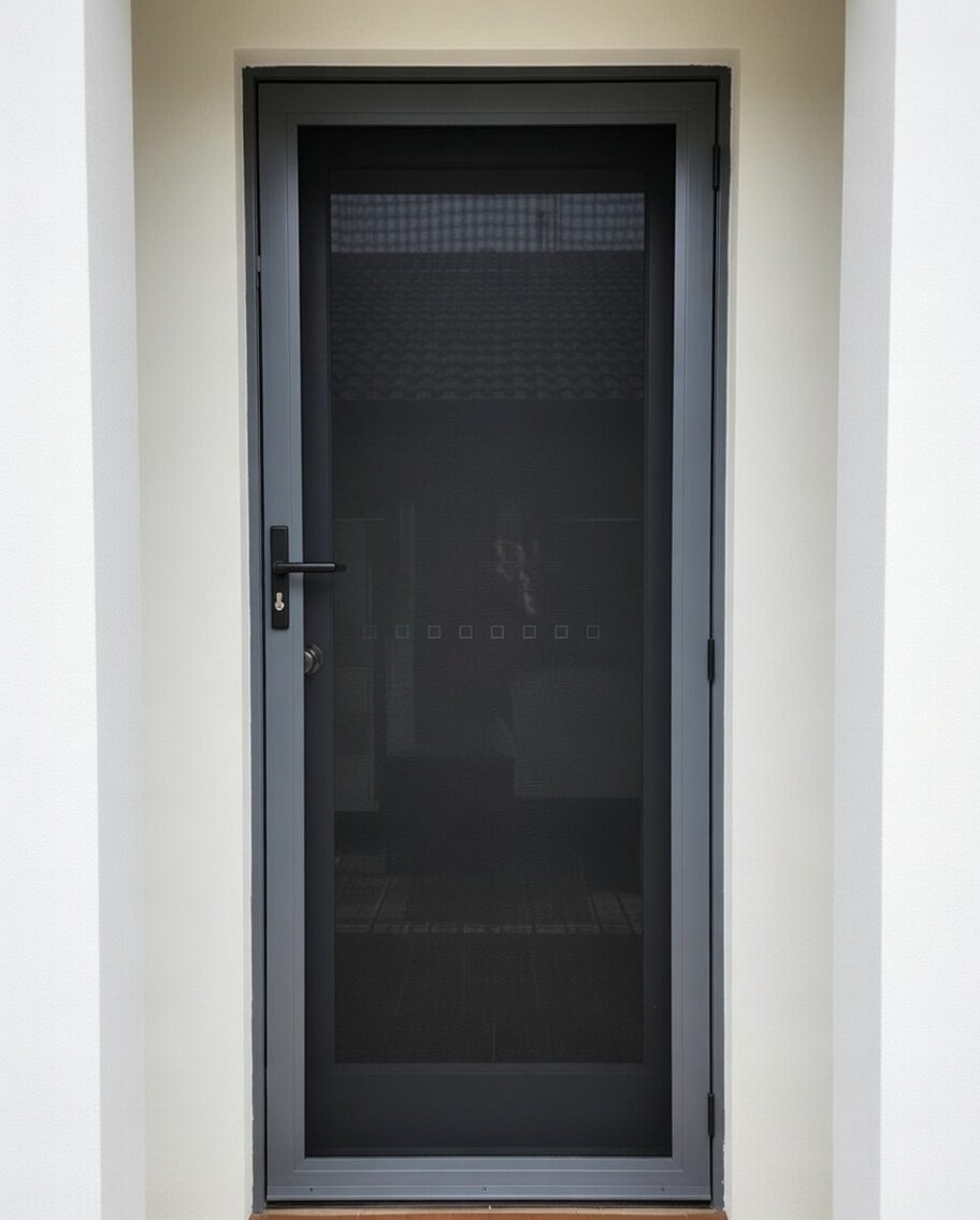 Charcoal security screen door narrow entry northern Melbourne